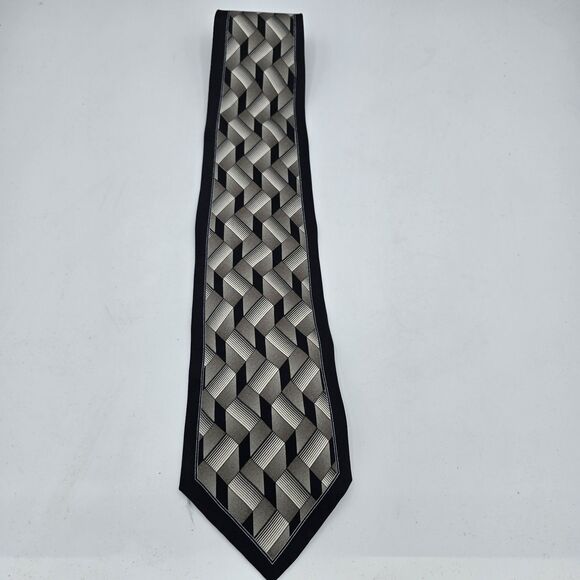 Zylos George Machado Necktie Gray Geometric Square Silk 58 X 4in Vintage - Picture 2 of 6